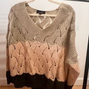 Suzanne Betro V-Neck Sweater in Cream, Tan, and Brown
